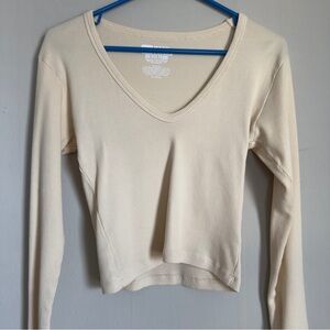 Big Bud Press Cream Long Sleeve V-Neck Top